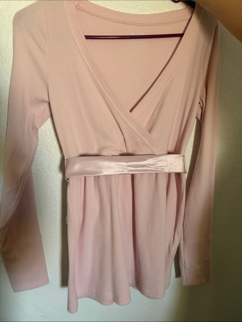 Hollister Pale Pink Satin-Waist Wrap Long Sleeve Top